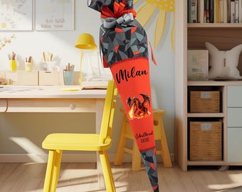 School cone 100 cm for boys – matching the Ergo Cubo TaekBärdo with dragon motif, candy cone for first day of school