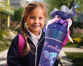 School cone 85 cm suitable for the Pegasus Emily 2 school bag for girls, sugar bag, school bag as a cushion