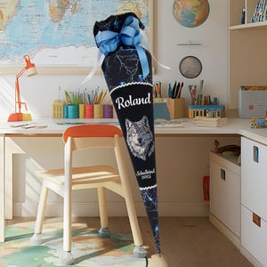 Cartable 70 cm adapté à l'école Mo Felix Wolf cartable pour garçons, sac à sucre pour l'école, broderie