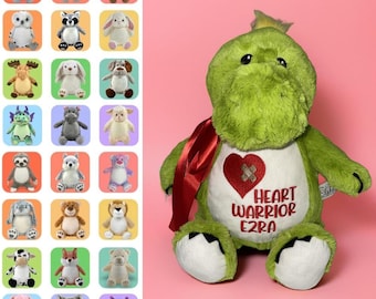 Personalized Heart Warrior Stuffed Animal, CHD Surgery Embroidered Plush Gift