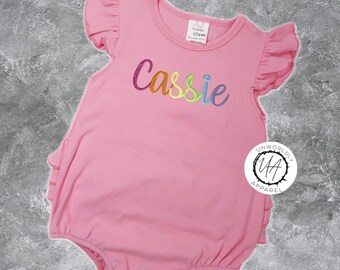 Embroidered Name Baby Romper, Custom Name Baby Ruffle Outfit, Baby Girl Name Outfit, Custom Ruffle Romper, Baby Name Gift, Baby Girl Clothes