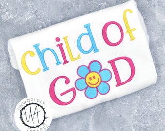 Meisjesshirt geborduurd kind van God: christelijk kindershirt