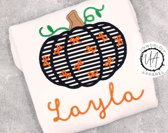 Embroidered Pumpkin Bow Shirt: Custom Girls Halloween Tee