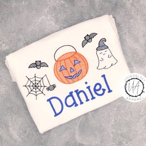 Embroidered Halloween Shirt: Spiderweb, Jack o&#39; Lantern, Ghost - Custom Kids Fall Shirt