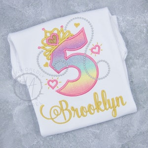 Princess Birthday Shirt, Embroidered Princess Birthday Outfit, Birthday Princess T Shirt, Glitter Crown Age Shirt