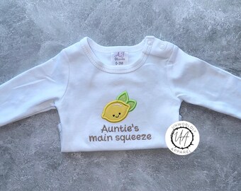 Main Squeeze Baby Onesie, Embroidered Baby Onesie, Custom Lemon Baby Onesie, Baby Onesie Gift, Baby Shower, Aunt Baby Gift, Cute Baby Outfit