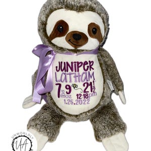 Peluche de anuncio de nacimiento personalizado, peluche bordado con estadísticas de nacimiento, regalo para baby shower, regalo para recién nacido, peluche para carta natal
