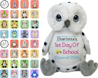 Embroidered First Day Of School Stuffed Animal, Custom Back To School Gift, School Pictures