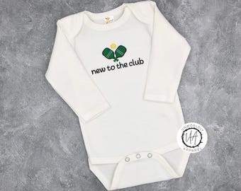 Embroidered Pickleball Baby Onesie: "New To The Club" Cotton Outfit