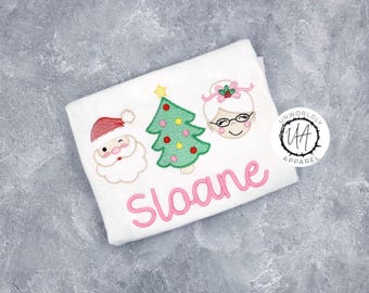 Christmas Embroidered Kids Shirt, Custom Girls Santa Claus Shirt, Personalized Holiday Children’s Outfit, Girls Christmas Shirt
