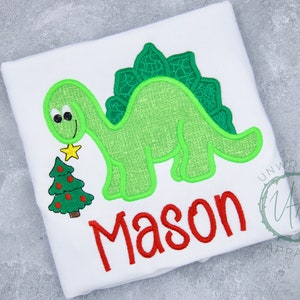 Christmas Dinosaur Kids Shirt, Custom Boys Santa Dino Christmas T Shirt, Personalized Holiday Childrens Outfit