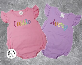Embroidered Name Baby Romper: Custom Cotton Ruffle Outfit