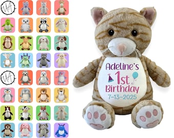Embroidered Birthday Stuffed Animal: Custom Keepsake Gift
