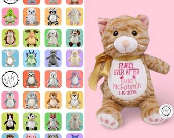 Personalized Adoption Stuffed Animal, Girls Embroidered Adoption Stuffed Animal , Adoption Day Gift,  Adoption Gift, Family Ever After