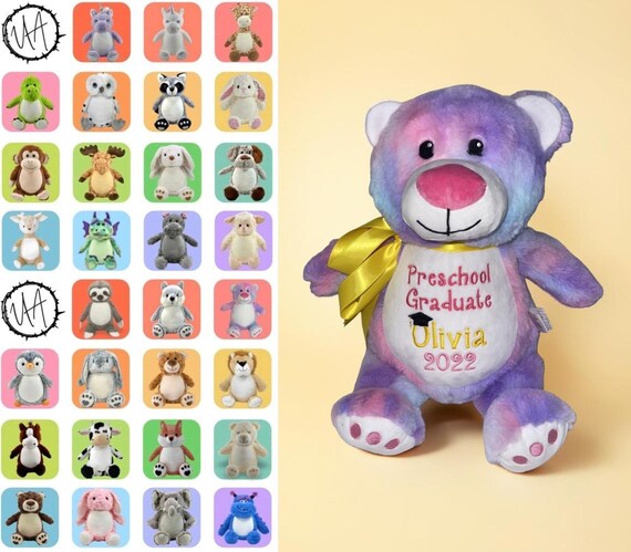 Embroidered School Graduation Stuffed Animal, Preschool Graduation Gift, 2026 Grad, Preschool, Pre-K, Kindergarten, Elementary School