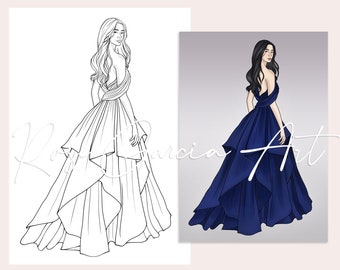 Dress Coloring Page Etsy