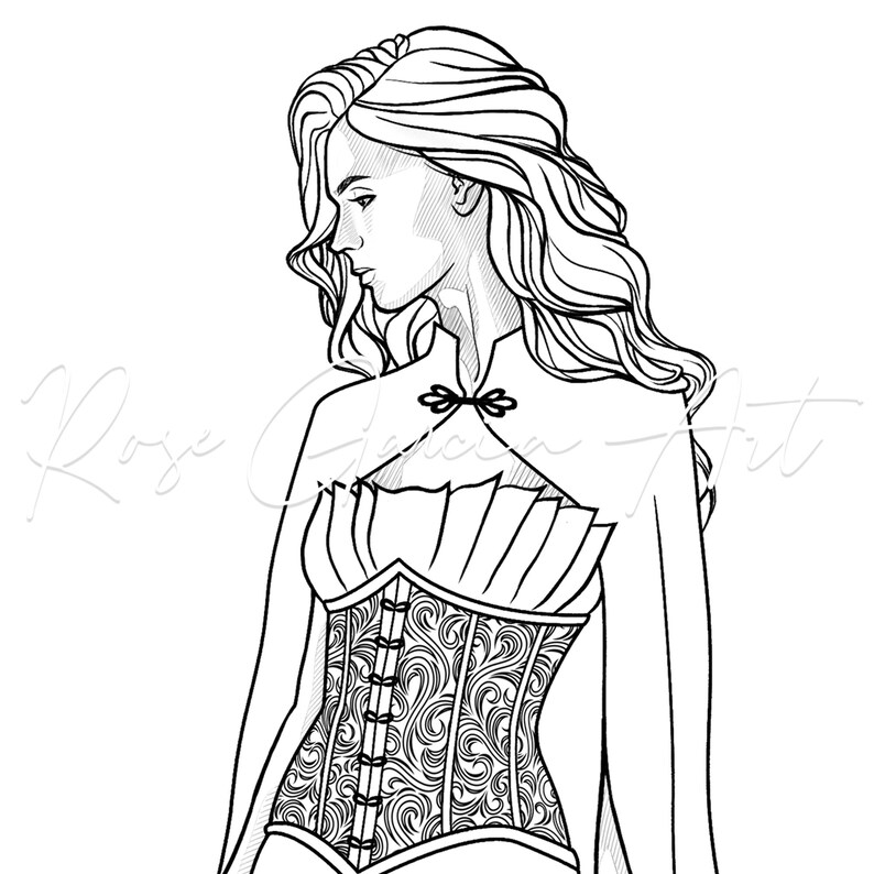 Couture Fashion Coloring Page Rose Garcia Art Printable - Etsy