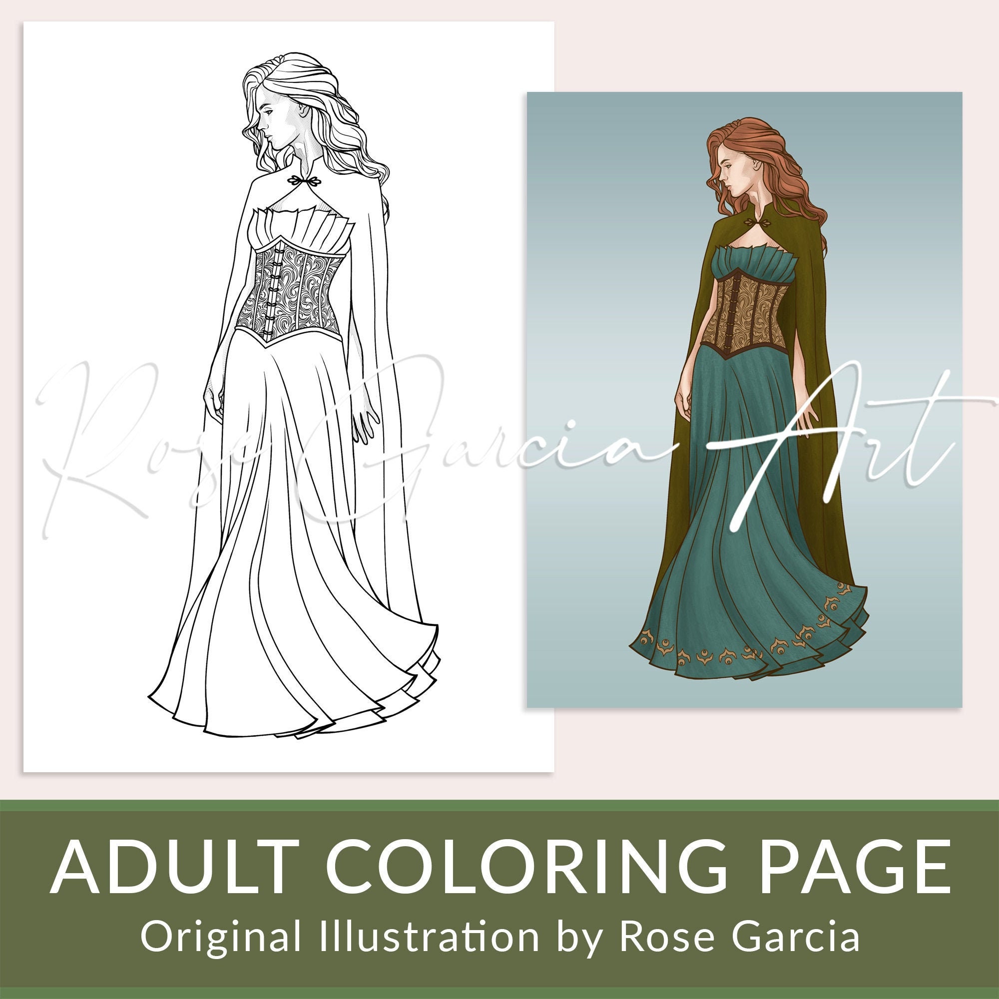 Couture Fashion Coloring Page Rose Garcia Art Printable   Etsy ...