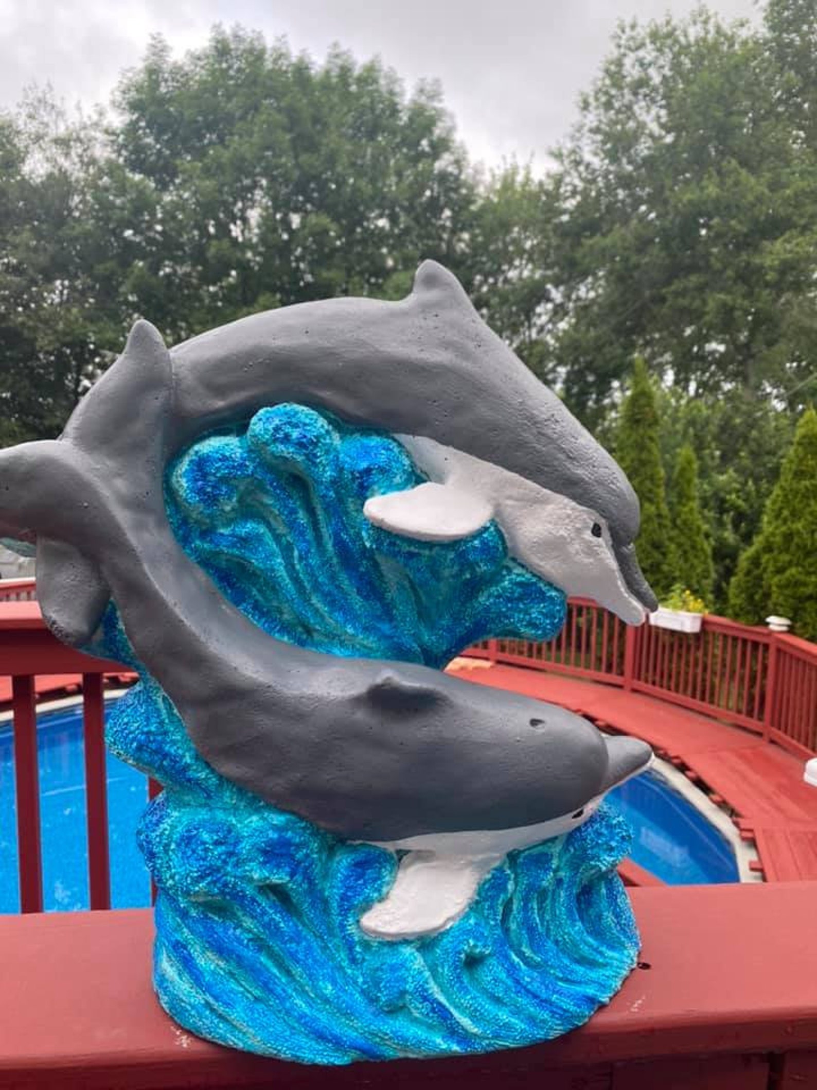 Dolphin in the waves concrete statue Etsy