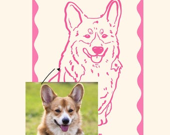 Custom Corgi Portrait from Photo, Personalized Dog Line Art, Corgi Lover Gift