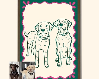 Custom Dog Portrait Gift for Dog Lovers, Personalized Pet Drawing from Photo