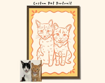Custom Multiple Pets Portrait, Personalized Dog Cat Family Portrait from Photo