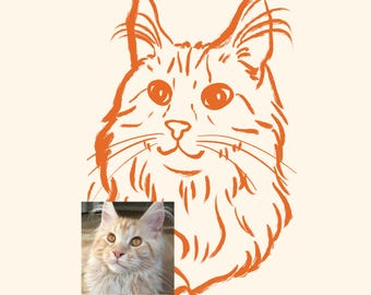 Cat Mom Gift, Custom Maine Coon Pet Portrait, Cat Art