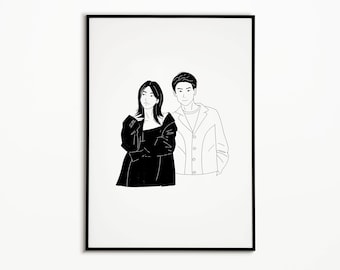 Benutzerdefinierte minimalistische Line Art Portrait | Hochzeit, Jahrestag Geschenk (Digital Download A3-Datei)