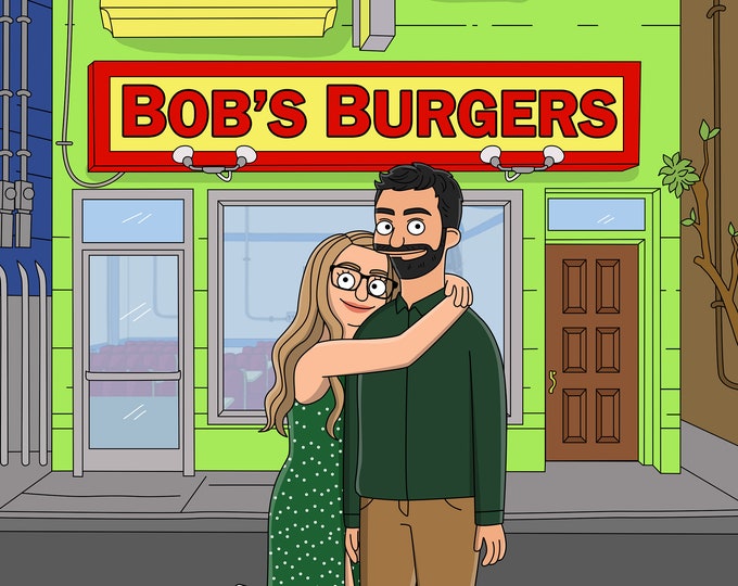 Custom Cartoon Restaurant Portrait, Couple, Family, Pet, Funny Digital Drawing, Personalized Anniversary Gift, Christmas Gift US