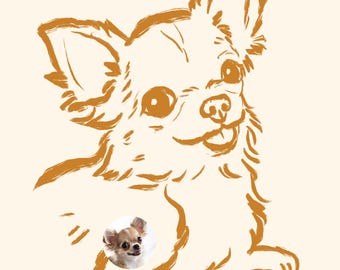 Custom Chihuahua Line Art Portrait, Personalized Dog Wall Art (Digital File)