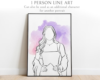 One Character or Additional Character Line Portrait, Minimal Custom Art, Gift for Her