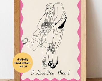 Custom Line Art Portrait, Digitally Hand-Drawn, Mother's Day Gifts (Up to 3 People)