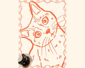 Custom Cat Portrait, Personalized Pet Memorial Gift, Checkerboard Wall Decor (Digital Download)