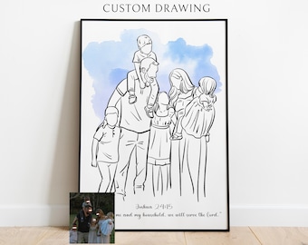 Custom Family Line Art Drawing, Birthday and Anniversary Gift for Her