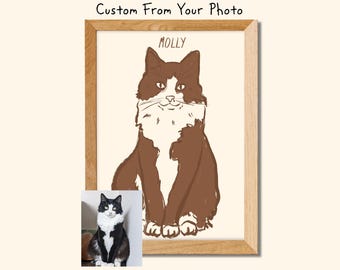 Custom Monochrome Cat Portrait, Minimalist Line Art Pet Memorial Gift (Digital File)