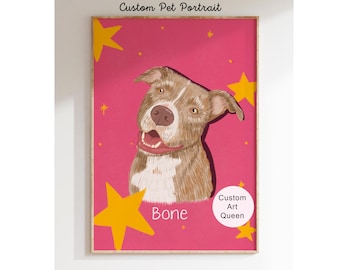 Custom Pet Portrait from Photo, Personalized Dog or Cat Art, Colorful Pet Gift