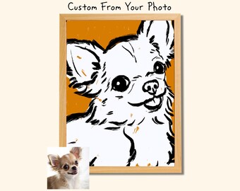 Chihuahua Mom Gift, Custom Dog Portrait from Photo, Personalized Pet Memorial Art