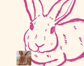 Bunny Custom Drawing, Rabbit Owner and Animal Lover Gift, Personalized Rabbit Art