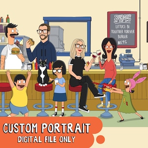 Encomenda de retrato personalizado de Bob's Burgers, arte de casal em família (download digital)