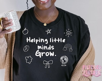 Teacher Shirt, White Doodle Unisex Tee, Back to School Minimalist Apparel, Cute Teacher T-Shirt, Preschool Graphic Tee, Gift for Classroom