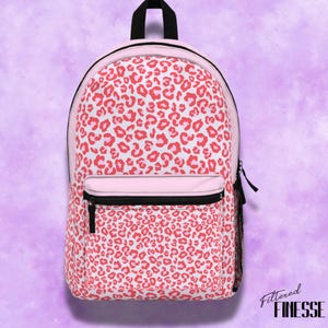 Pink Leopard Print Bookbag with Laptop Sleeve