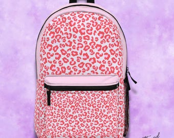 Pink Leopard Print Bookbag with Laptop Sleeve