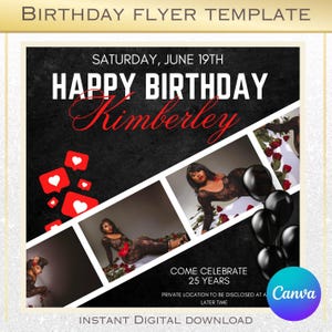 Modèle de toile Flyer anniversaire ardoise rouge – Faire-part d&#39;anniversaire modifiable, Flyer d&#39;anniversaire rouge moderne, Invitation sur les réseaux sociaux