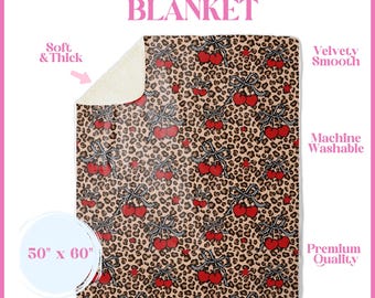 Cherry Leopard Checkered  Sherpa Blanket