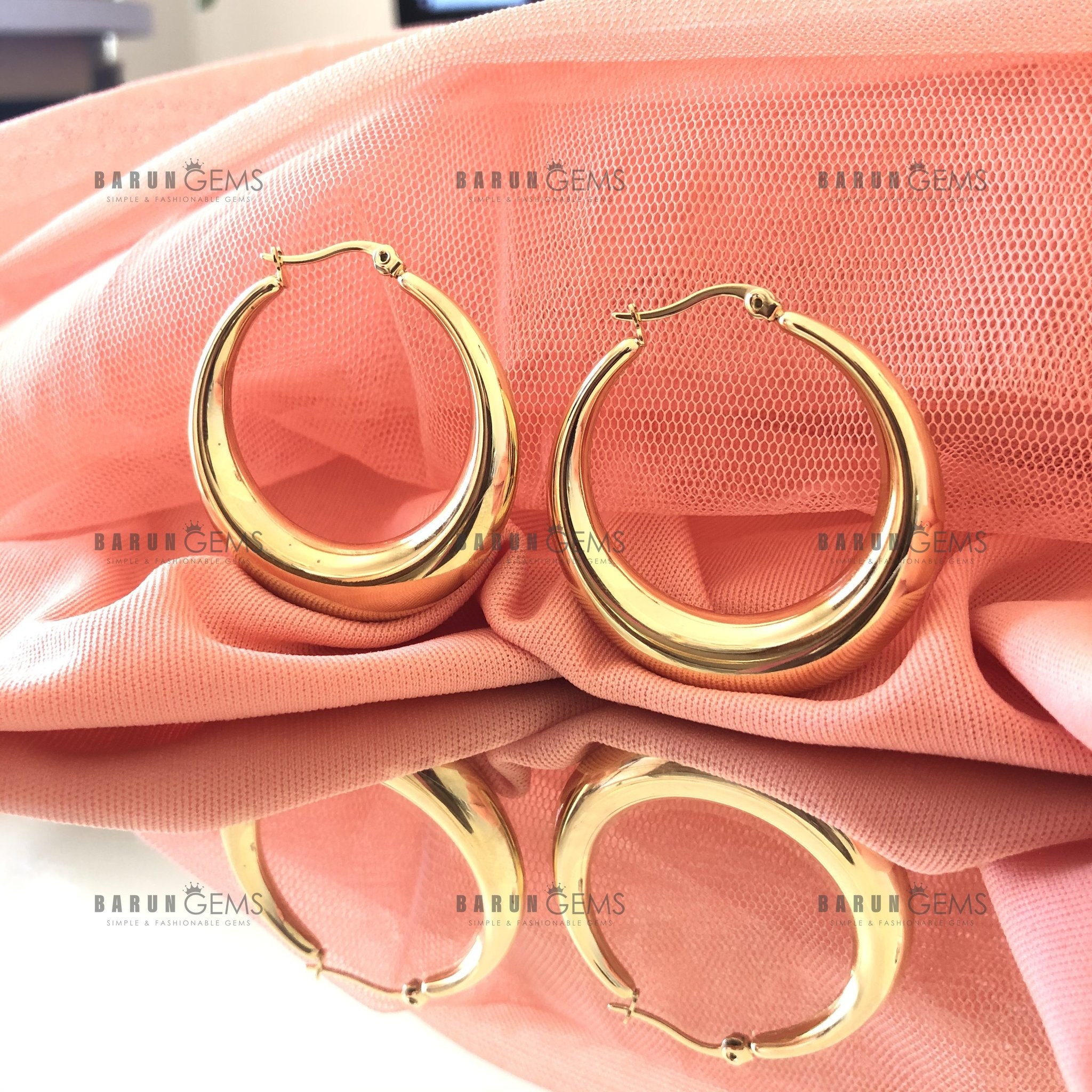 Gold Plated Titanium Hollow Round Hoops Etsy