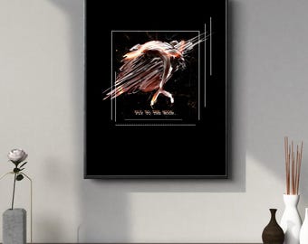 May include: A framed rectangular wall art piece featuring a black background with a central abstract metallic orange and white graphic. The design includes thin white lines and the text FLY TO THE MOON printed in white below the central graphic.