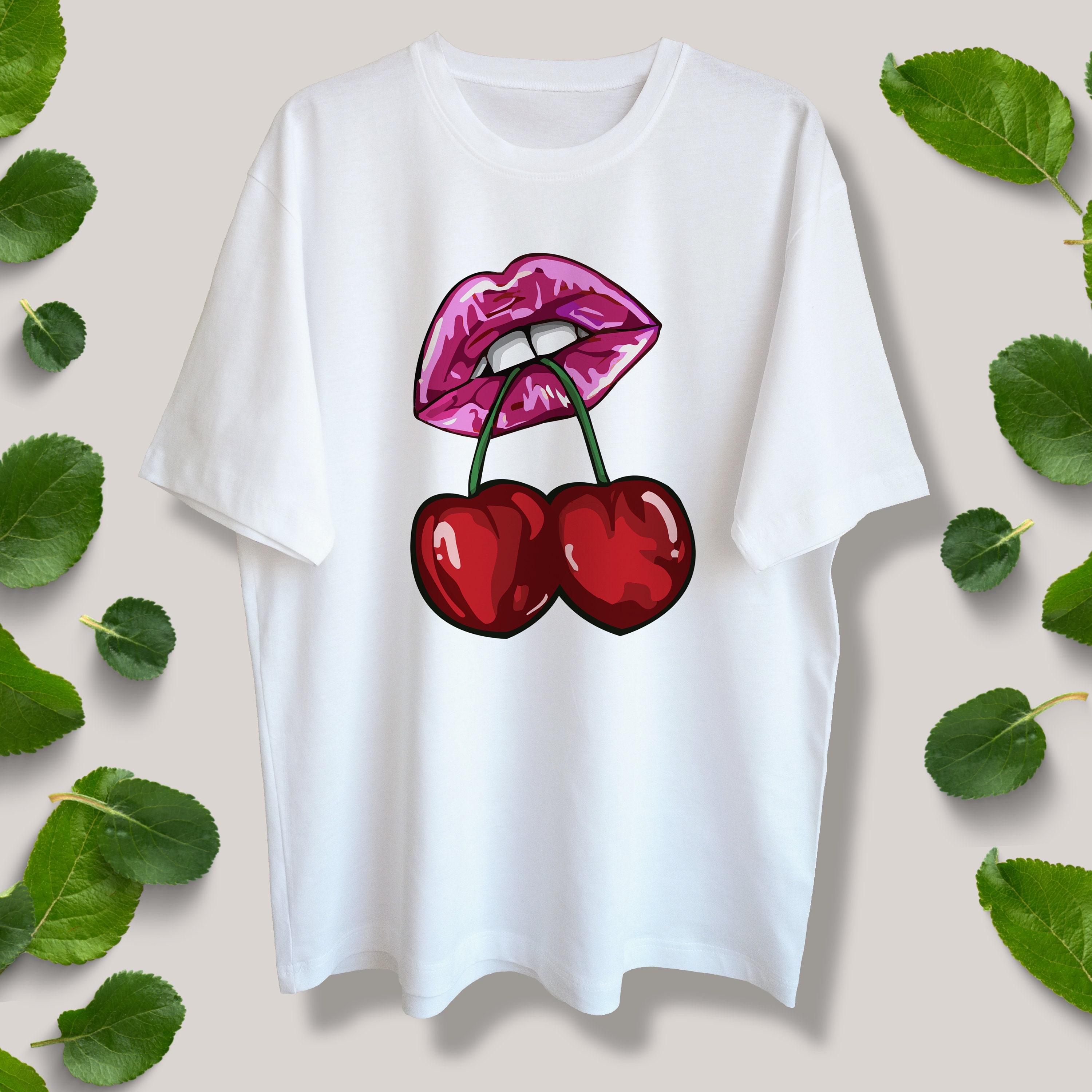Cherry Lips Tee Lips Graphic Tee Red Lips Shirt Cherry Etsy