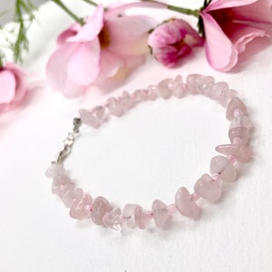 Rose Quartz gemstone anklet, pink crystal ankle bracelet, customisable, boho accessories, silver, healing anklet