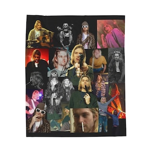 Kurt Cobain, Collage,Kurt Cobain Decke, Lustige Momente, Housewarming, Humorvoll, Geschenk Kurt Cobain Lovers, Rock, SamtPlüschdecke