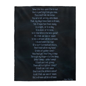 Dream Within a Dream, Valentine&#39;s Day Gift, Edgar Allan Poe, Gothic, Dark Poet, Blanket With Poe Poem, Gift for Poe Lovers, Plush Blanket